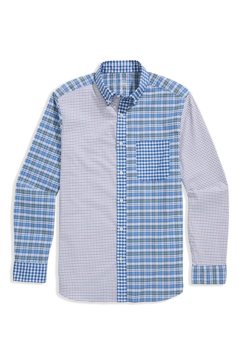 Party Pieced Performance Cotton Blend Button-Down Shirt, Main, color, BLUE MULTI
