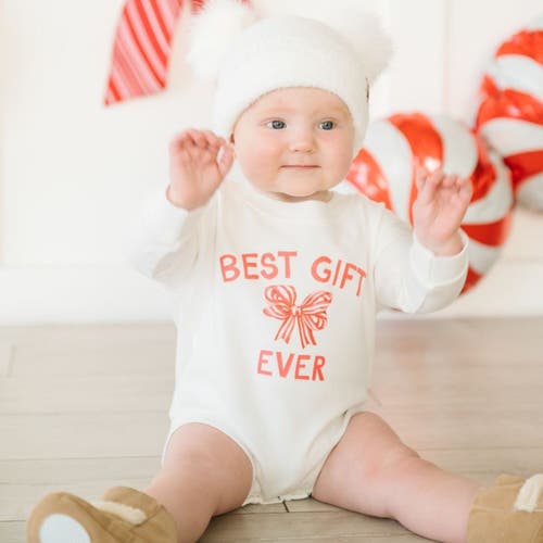 Sweet Wink Best Gift Ever Christmas Long Sleeve Romper In White