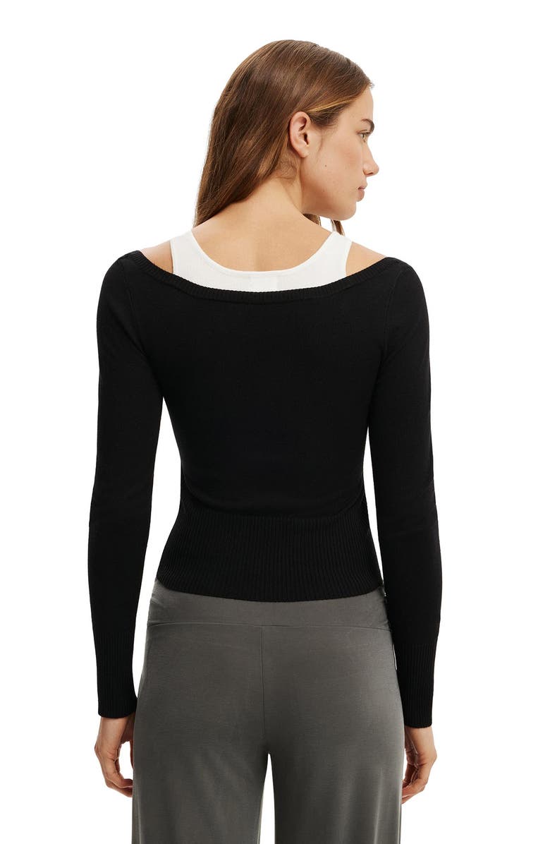 Cotton On Women's Long Sleeve Boatneck Layered Knit, Alternate, color, Black White