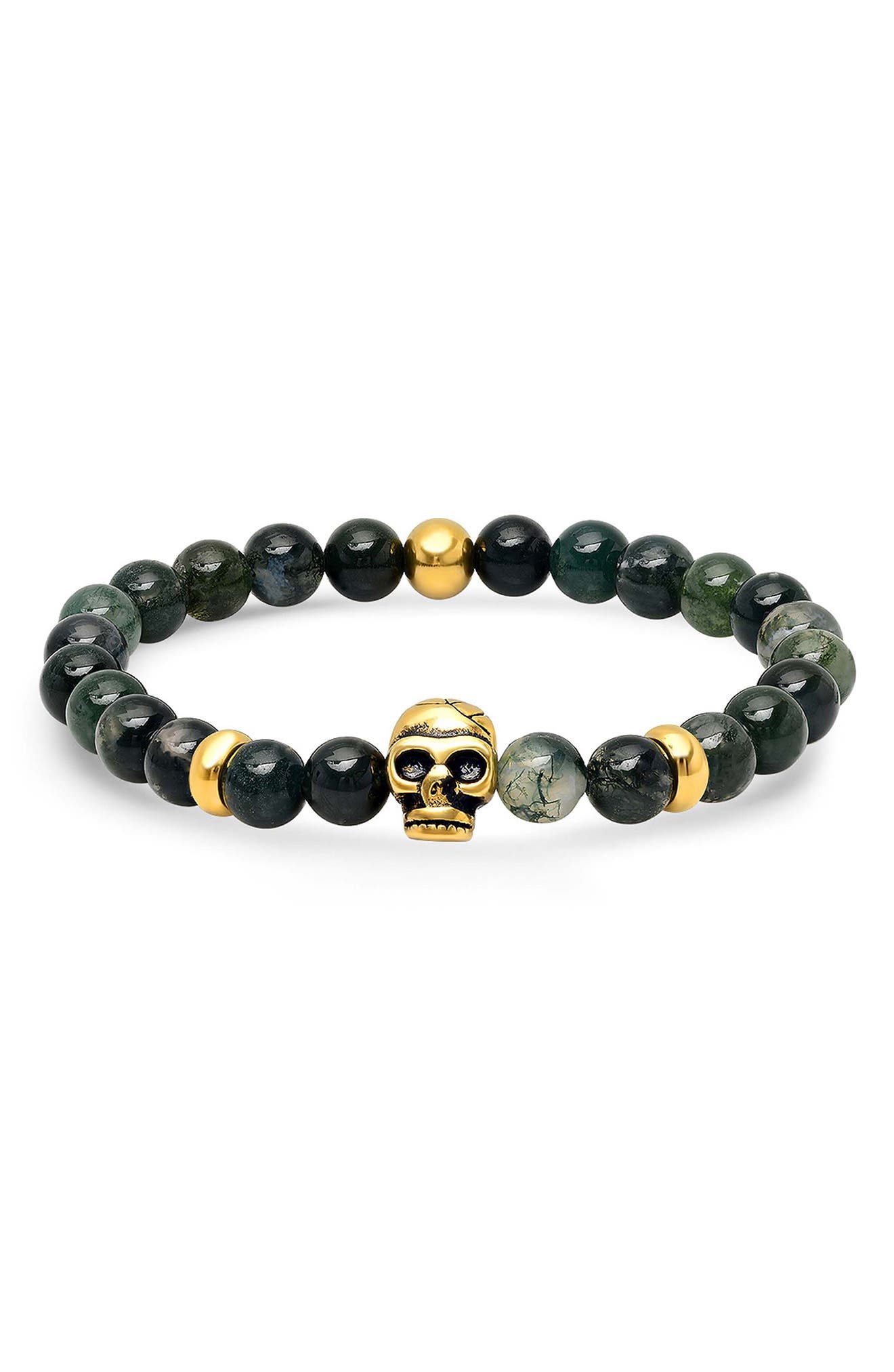 Men's Skull Agate Bead Stretch Bracelet