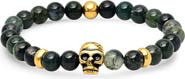 STEELTIME Men's Skull Agate Bead Stretch Bracelet