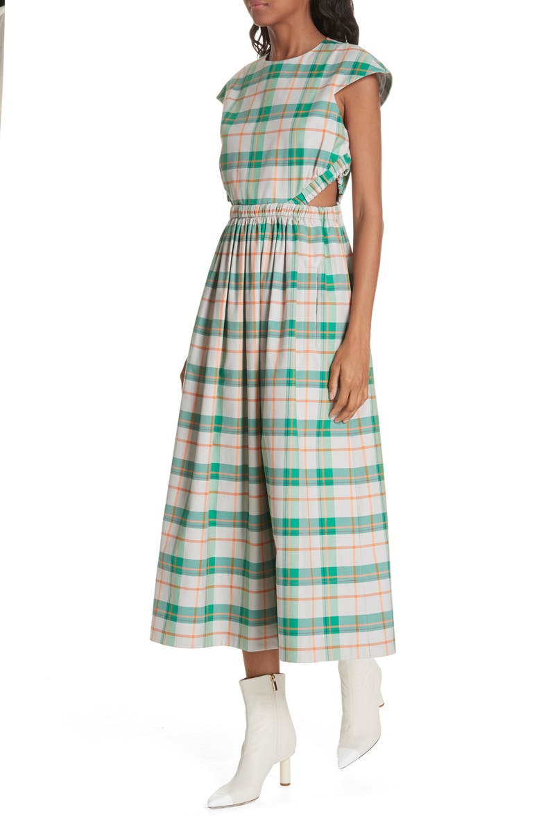 Tibi Hani Plaid Cutout Midi Dress, Alternate, color, 