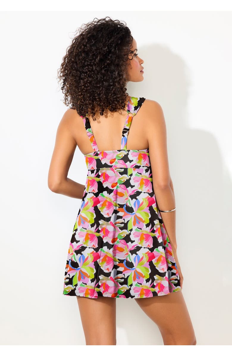 Swimsuits for All U-Neckline Swimdress, Alternate, color, Black Watercolor Floral