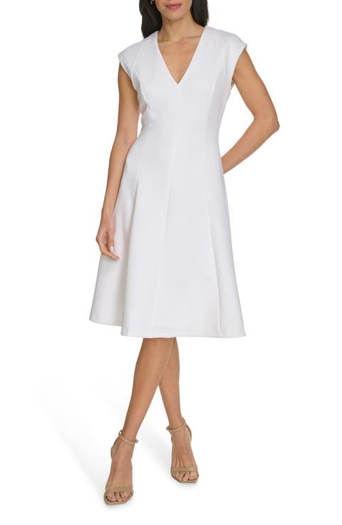 Solid Cap Sleeve Fit & Flare Dress