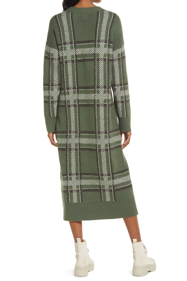 Plaid Long Sleeve Sweater Dress, Alternate, color, GREEN- IVORY COMBO