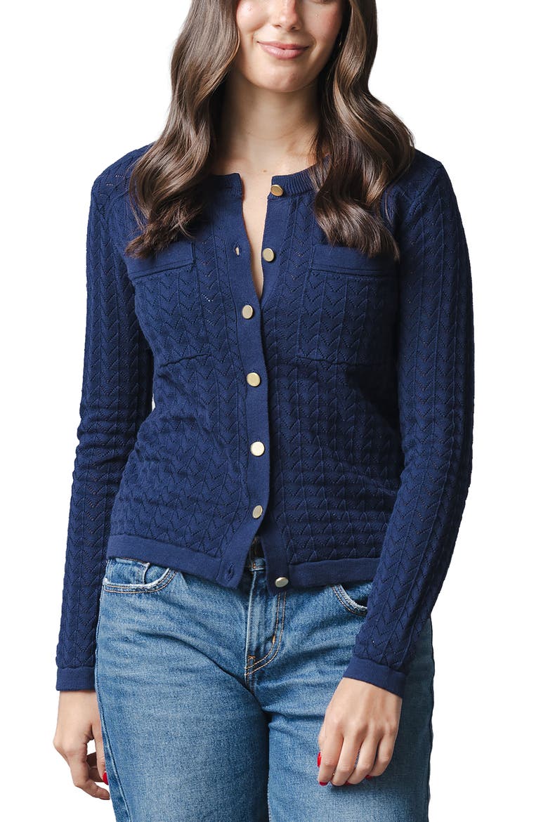 Organic Pointelle Sweater Cardigan, Main, color, Navy Pointelle