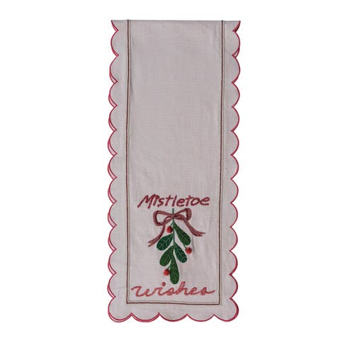 Scalloped Cotton Table Runner in Mistletoe Print