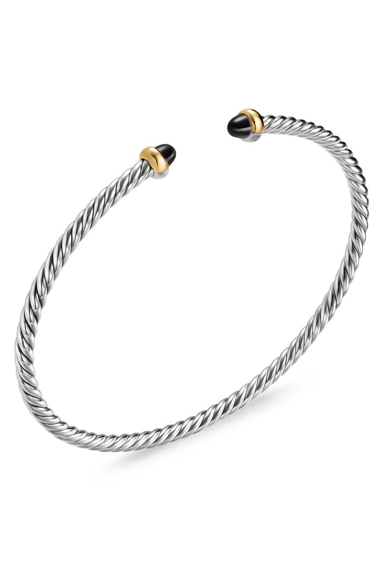 Micro Cable Flex Bracelet in Sterling Silver with 14K Gold and Black Onyx, Alternate, color, SILVER