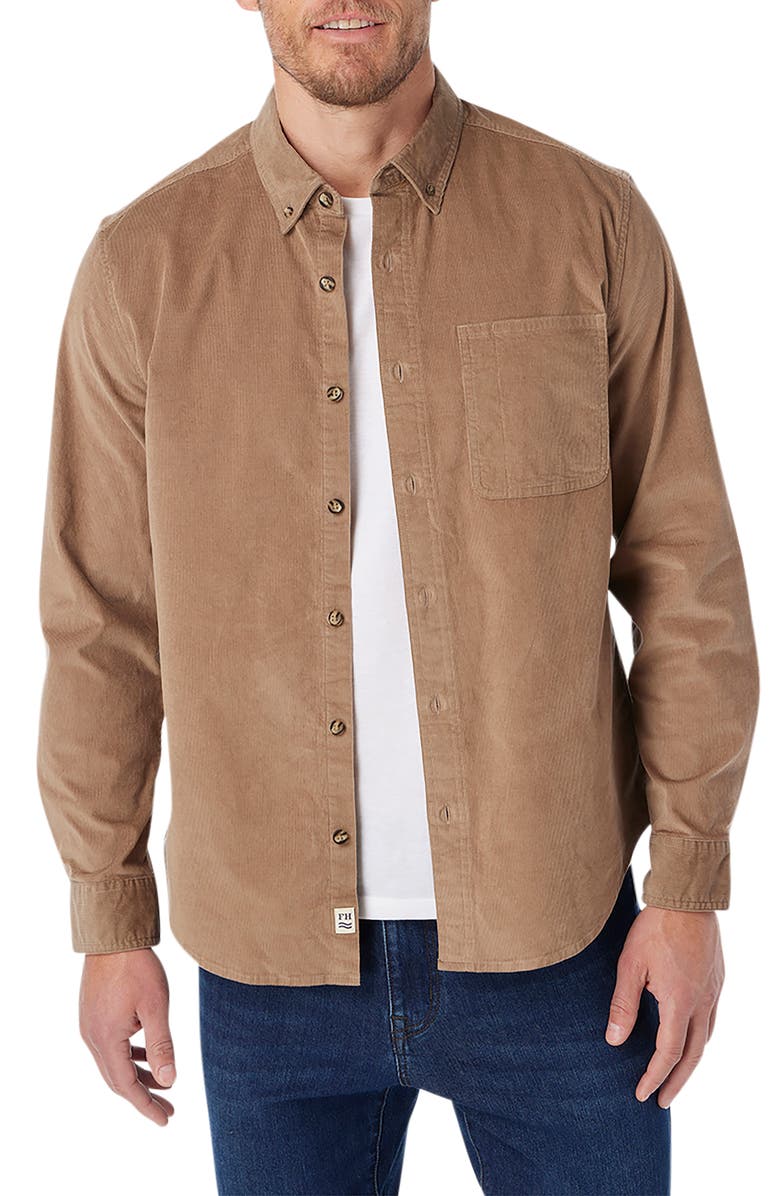 Fair Harbor Wilder Stretch Corduroy Button-Down Shirt, Alternate, color, Oak