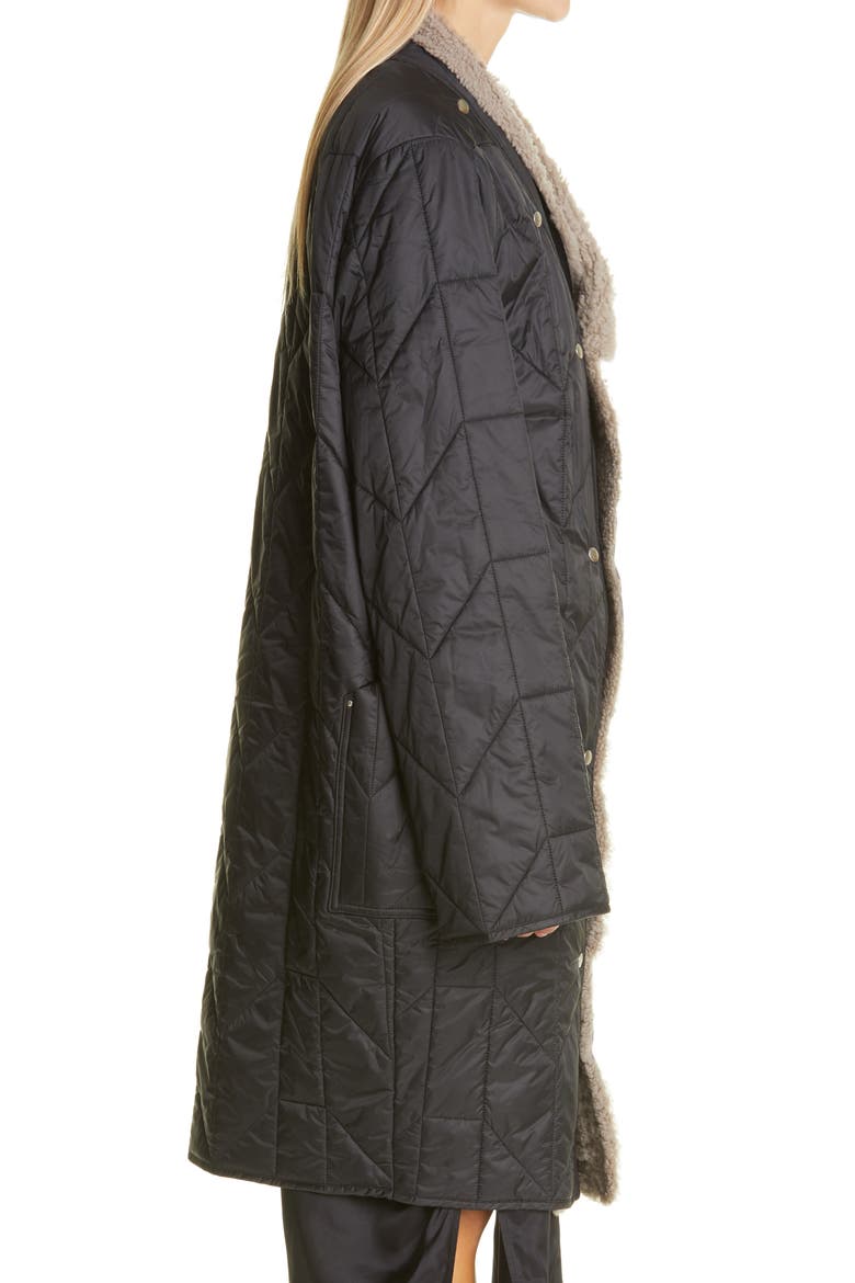 Quilted Coat with Removable Leather & Genuine Shearling Trim, Alternate, color, BLACK/ DIRT