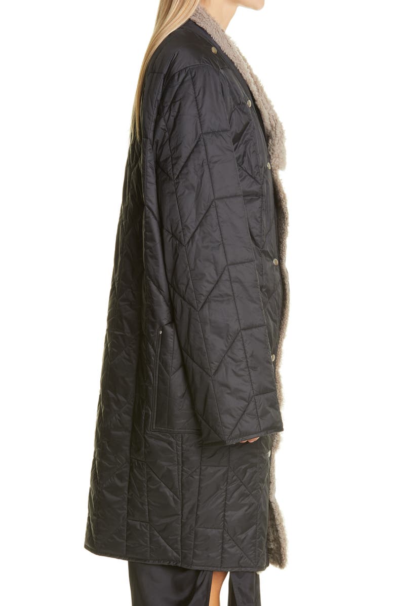 Rick Owens Quilted Coat with Removable Leather & Genuine Shearling Trim, Alternate, color,