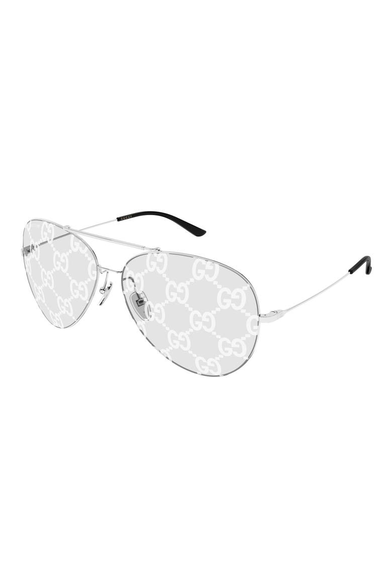 65mm Oversize Pilot Sunglasses, Alternate, color, SILVER
