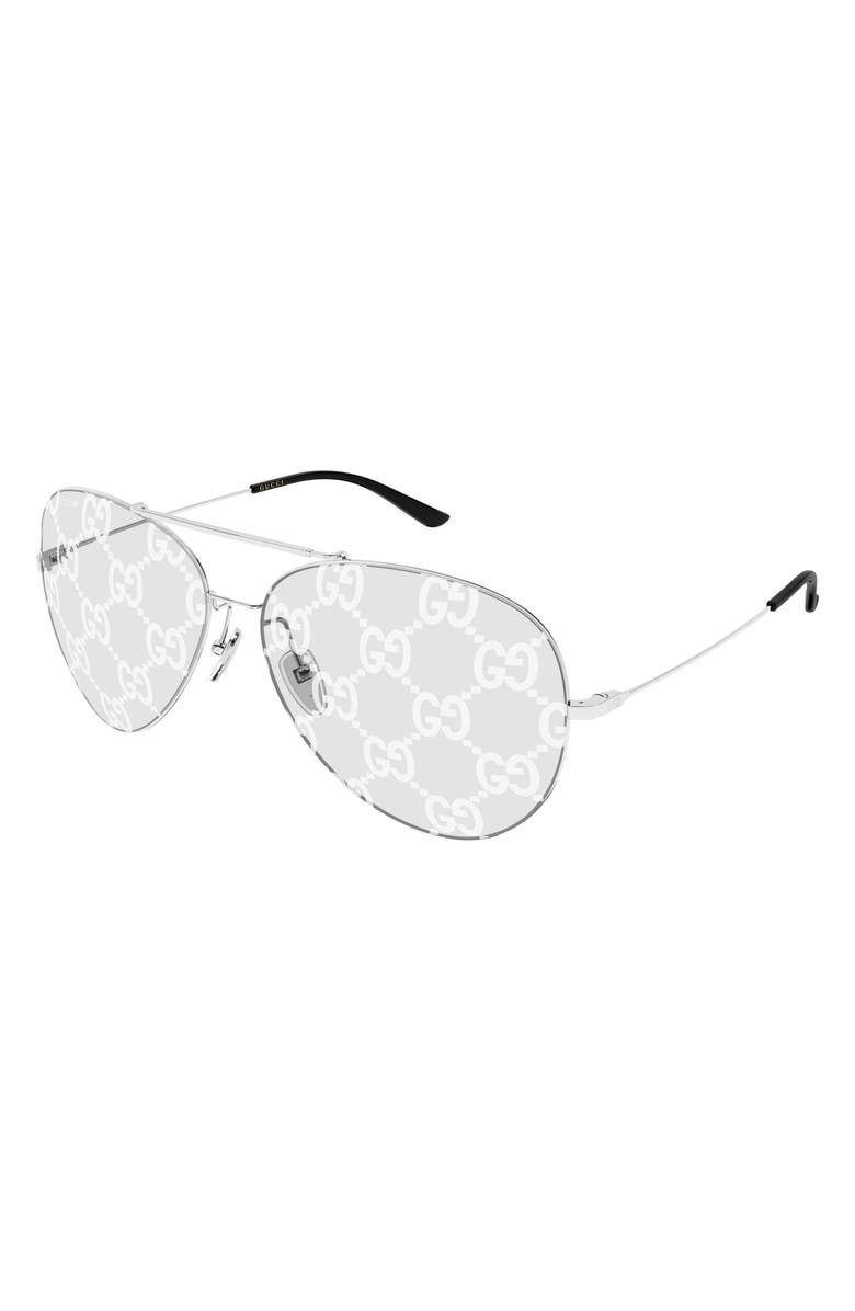 Gucci 65mm Oversize Pilot Sunglasses, Alternate, color, Silver