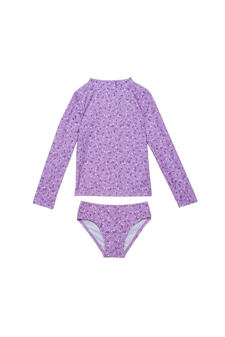 Ditsy Floral Long Sleeve Rash Guard Set, Main, color, Violet