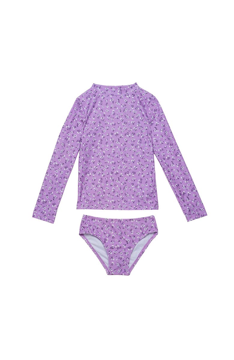 Gottex Kids Ditsy Floral Long Sleeve Rash Guard Set, Main, color, Violet
