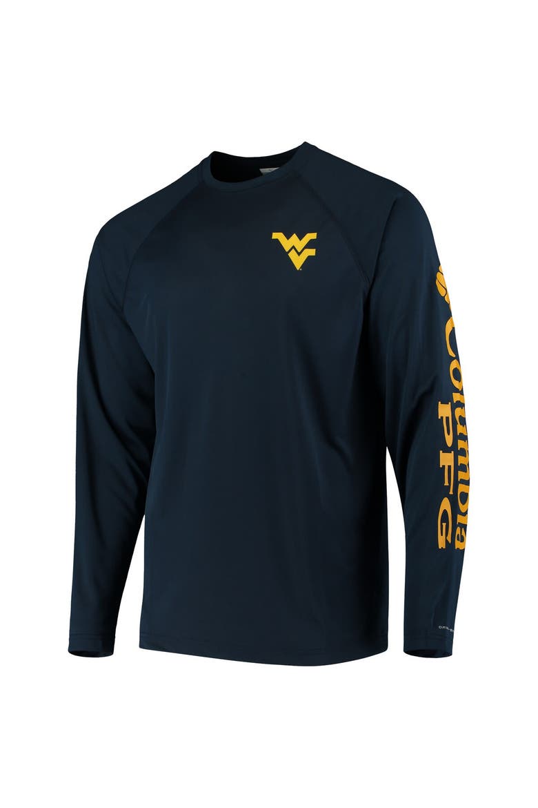 Men's Columbia Navy West Virginia Mountaineers Terminal Tackle Omni-Shade Raglan Long Sleeve T-Shirt, Alternate, color, Navy