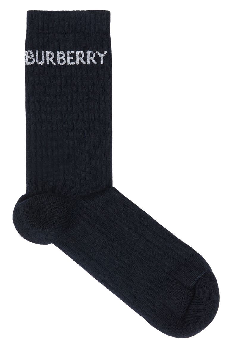 Metallic Logo Crew Socks (Nordstrom Exclusive), Main, color, DARK CHARCOAL BLUE