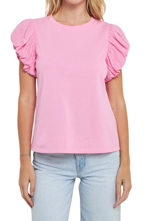 English Factory Poplin Puff Sleeve Top In Fuchsia In Pink