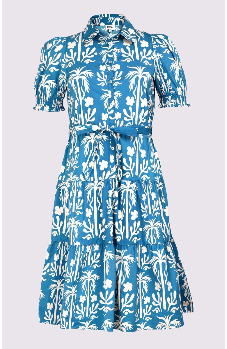Leota Octavia Puff Sleeve Shirt Dress, Alternate, color, Teal With White Pattern