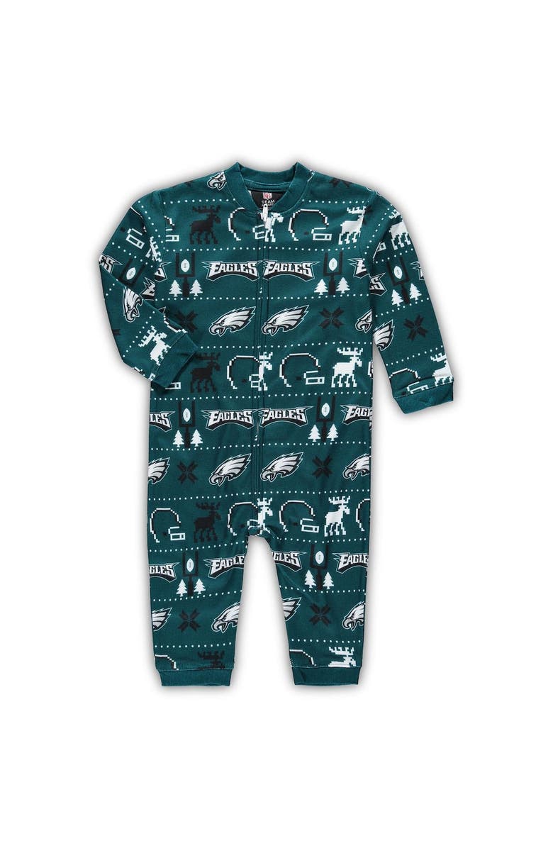 Outerstuff Infant Green Philadelphia Eagles Banded Long Sleeve Holiday Pajamas Full-Zip Jumper, Main, color,