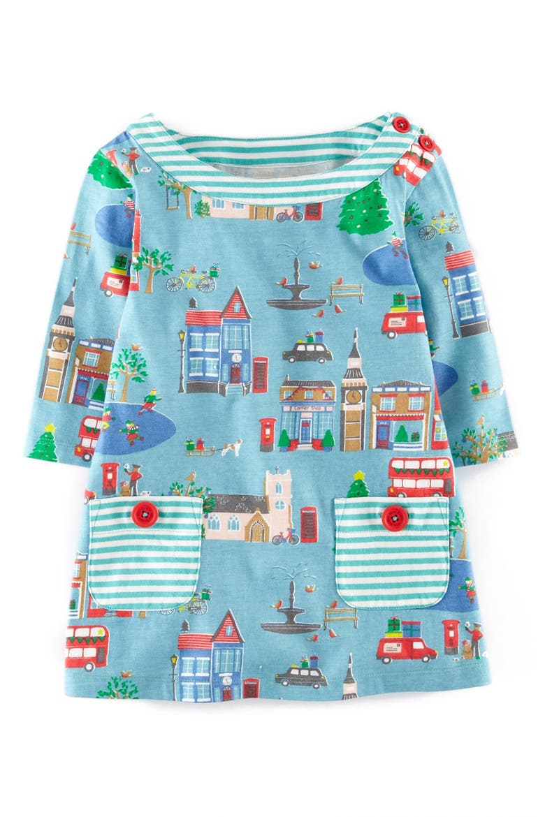 Jersey Cotton Print Tunic, Main, color, DUCK EGG CHRISTMAS TOWN