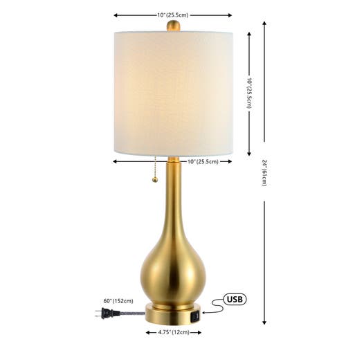 Jonathan Y Tyler 24" Modern Classic Gourd Iron Led Table Lamp With Pull-chain With Dual Usb Charging In Brass Gold
