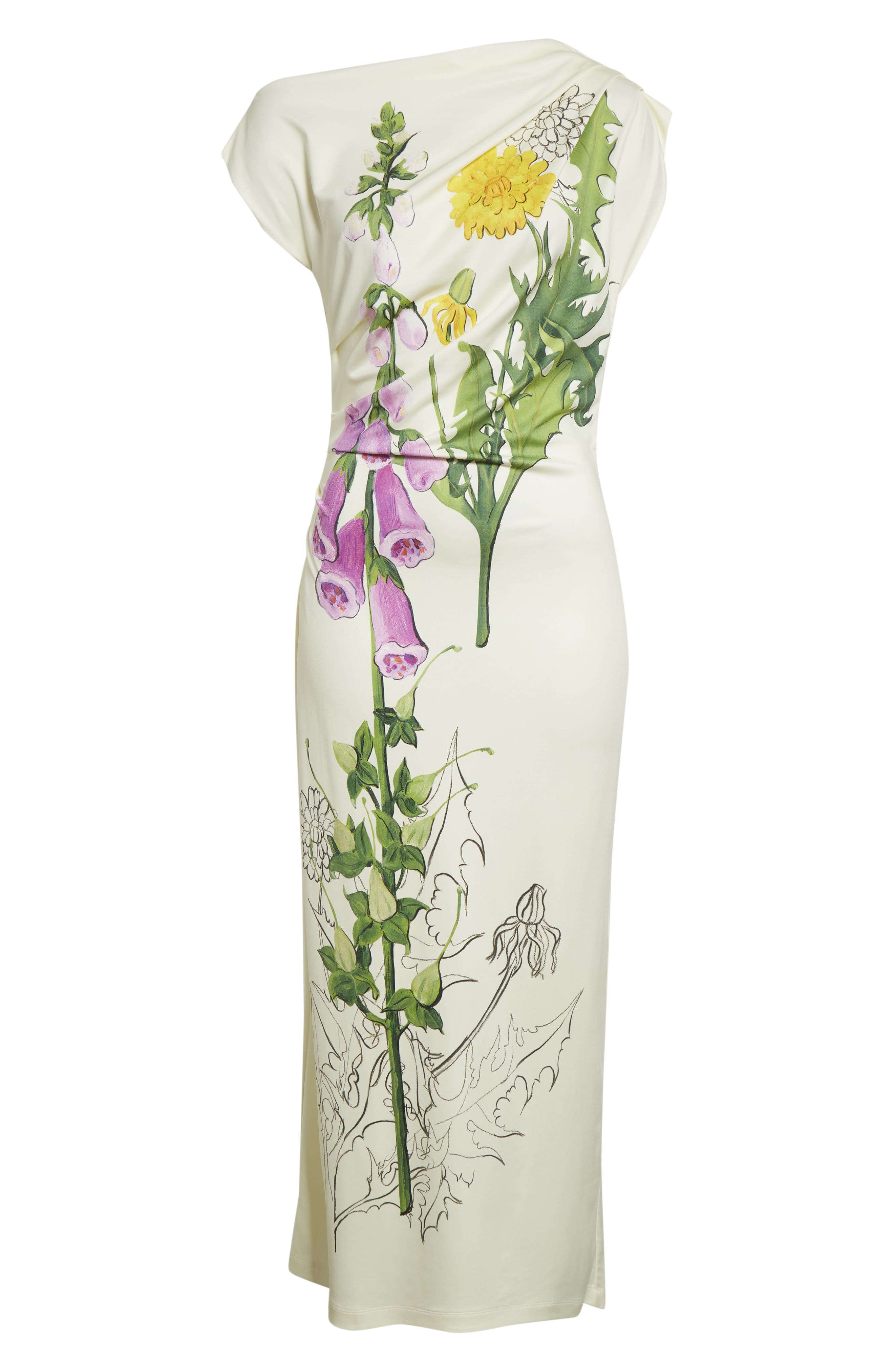 Oscar de la Renta Foxglove Sketch Off the Shoulder Jersey Dress