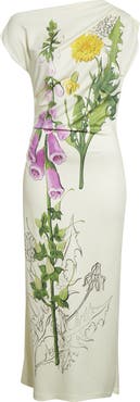 Oscar de la Renta Foxglove Sketch Off the Shoulder Jersey Dress