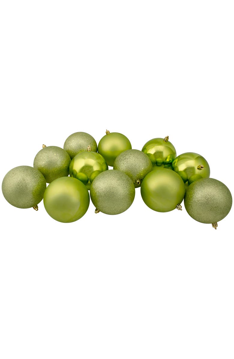 Northlight 12ct Kiwi Green Shatterproof 4-Finish Christmas Ball Ornaments 4", Main, color, Green