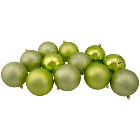 12ct Kiwi Green Shatterproof 4-Finish Christmas Ball Ornaments 4" (100mm)