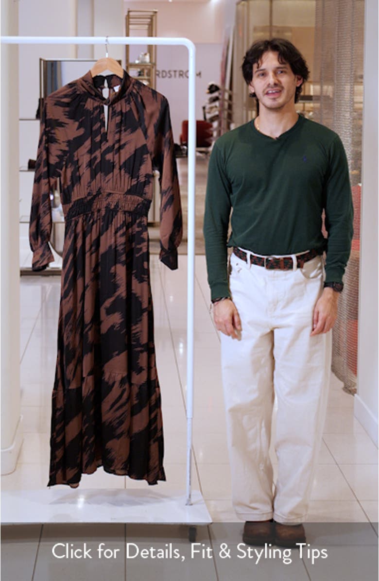 Brushstroke Print Long Sleeve Maxi Dress, sales video thumbnail