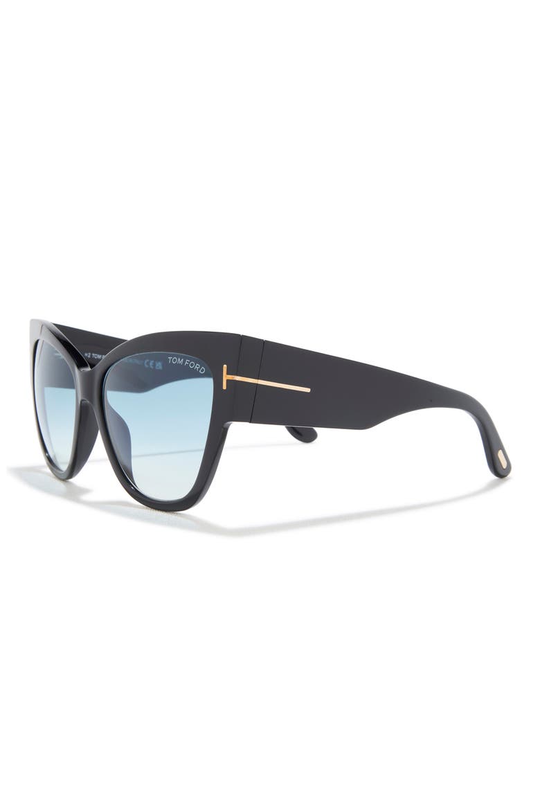 Anoushka 57mm Gradient Cat Eye Sunglasses, Alternate, color, SHINY BLACK/ GRADIENT GREY