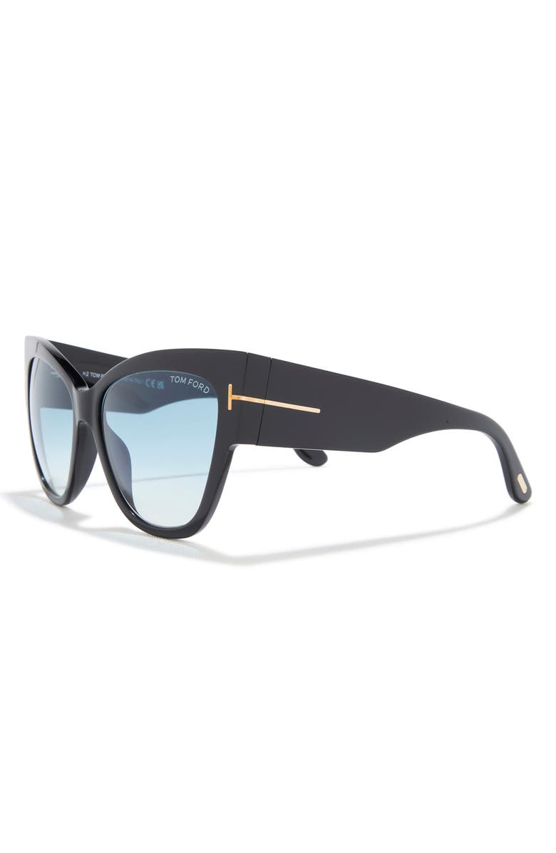 TOM FORD Anoushka 57mm Gradient Cat Eye Sunglasses, Alternate, color, Shiny Black/ Gradient Grey