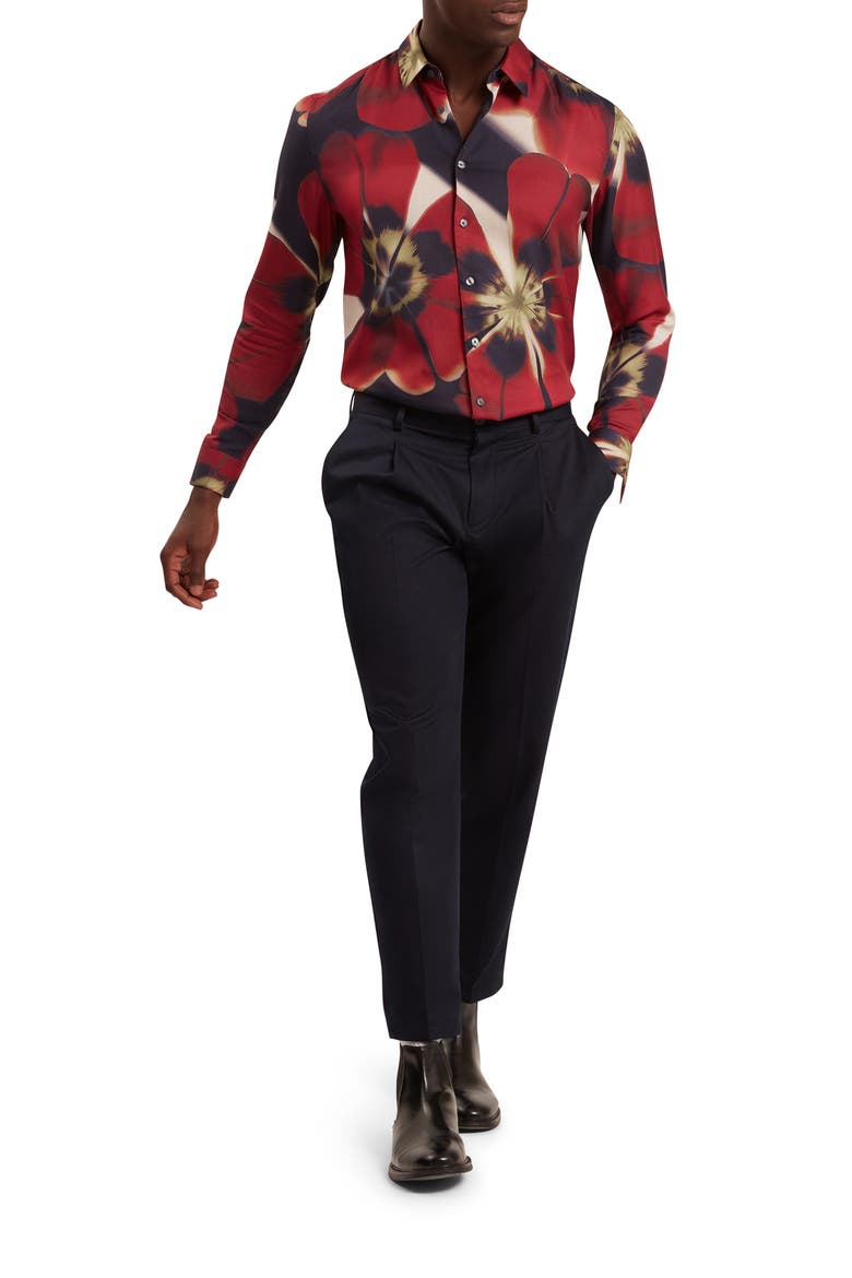 Phelin Floral Stretch Cotton Button-Up Shirt, Alternate, color, RED/ NAVY