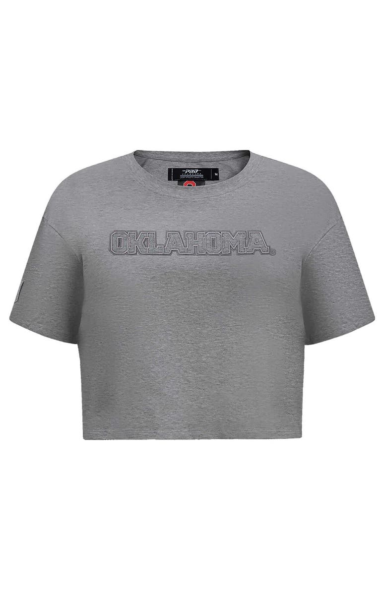 PRO STANDARD Women's Pro Standard Heather Charcoal Oklahoma Sooners Tonal Neutral Boxy Cropped T-Shirt, Alternate, color, Heather Charcoal