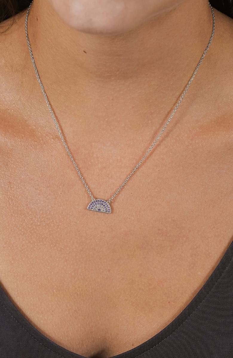 Sterling Forever Shades of Rainbow Cubic Zirconia Pendant Necklace, Alternate, color, Silver/ Blue