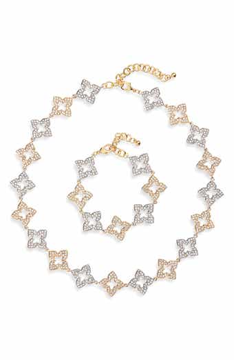 NATASHA Two-Tone Pavé Crystal Flower Necklace & Bracelet Set