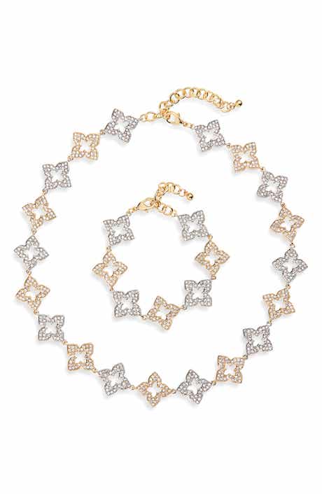 NATASHA Two-Tone Pavé Crystal Flower Necklace & Bracelet Set