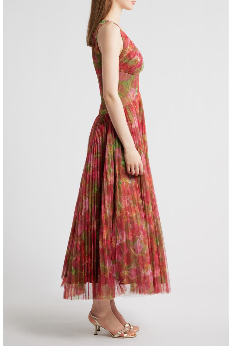 Eliana Floral Pleated Gown, Alternate, color, PINK/ OLIVE MULTI WATERCOLOR
