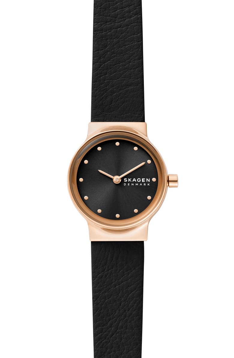 Skagen Freja Leather Strap Watch, 26mm, Main, color, 