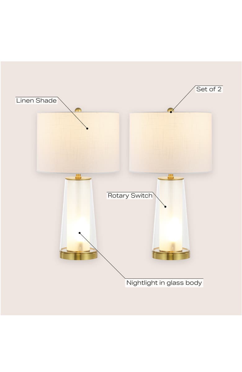 JONATHAN Y Tryon 26" Modern Minimalist Glass/Iron Nightlight LED Table Lamp, Alternate, color, Clear/Brass Gold