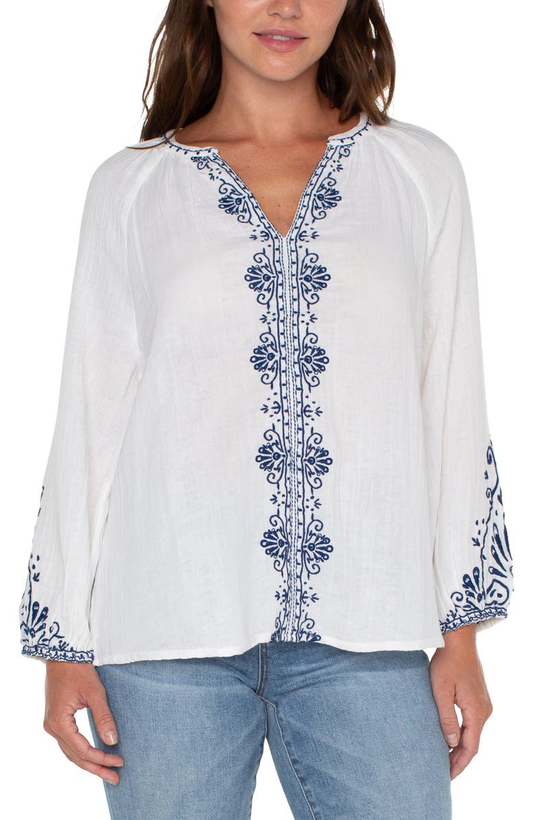 Liverpool Los Angeles Embroidered Double Gauze Top, Main, color, 