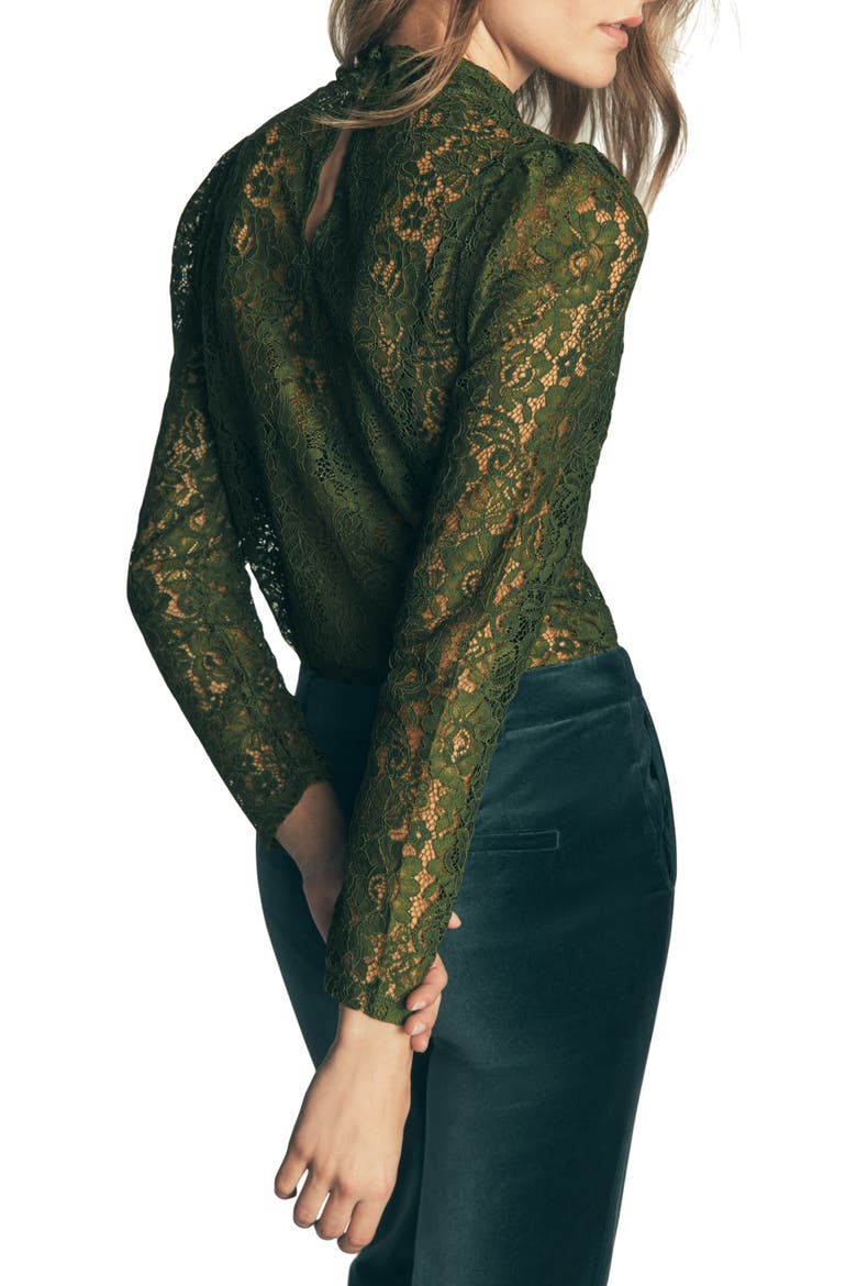 Mock Neck Lace Top, Alternate, color, BRUNSWICK GREEN