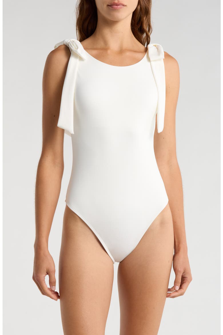 Delfina Bow Strap One-Piece Swimsuit, Main, color, SOLID WHITE