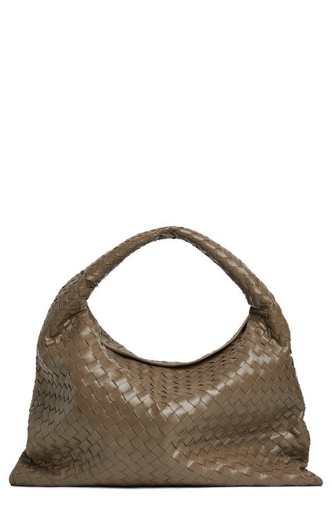 Large Hop Intrecciato Leather Hobo Bag