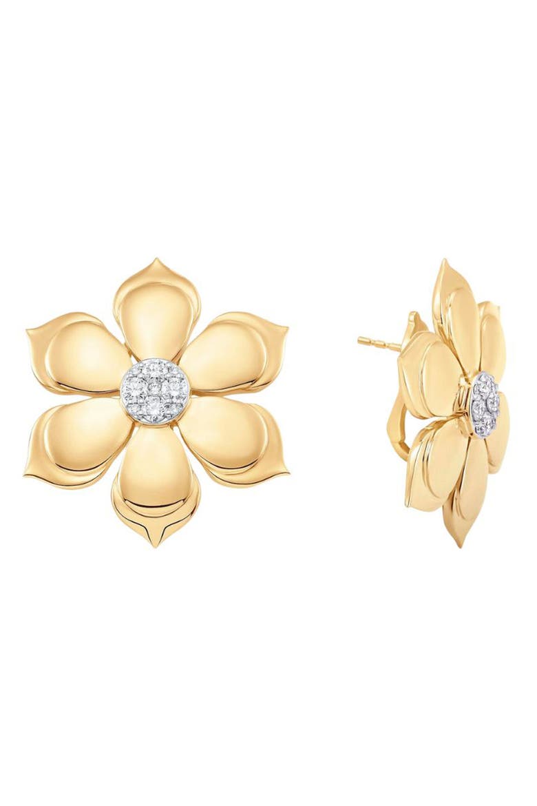 Petite Diamond Flower Stud Earrings, Main, color, YELLOW