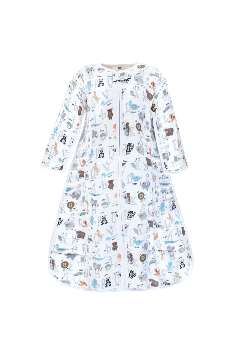 Long-Sleeved Muslin Wearable Sleep Garment, Main, color, Alphabet Animals