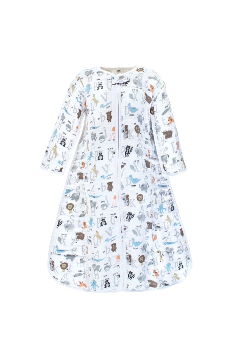 Hudson Baby Long-Sleeved Muslin Wearable Sleep Garment, Main, color, Alphabet Animals