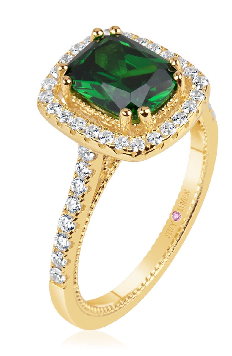 SUZY LEVIAN Yellow Rhodium Plated Sterling Silver Cushion-Cut CZ Ring, Alternate, color, 