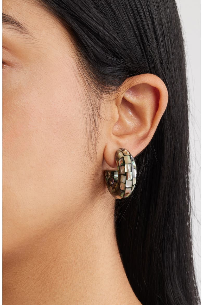 Abalone Chunky Hoop Earrings, Alternate, color, BLUE MULTI
